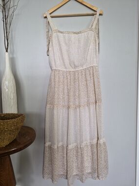 Japna Beige and Cream Floral Maxi Dress